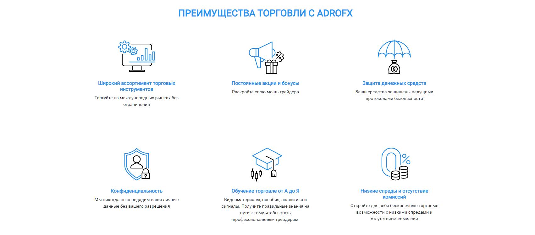 торговые условия adrofx