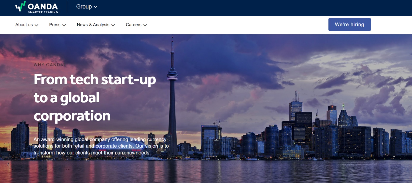 Разделы сайта брокера Oanda 