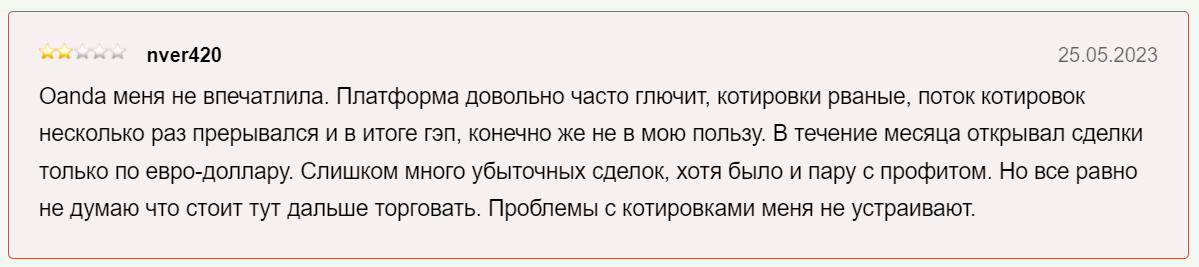 Негативный отзыв о брокере Oanda
